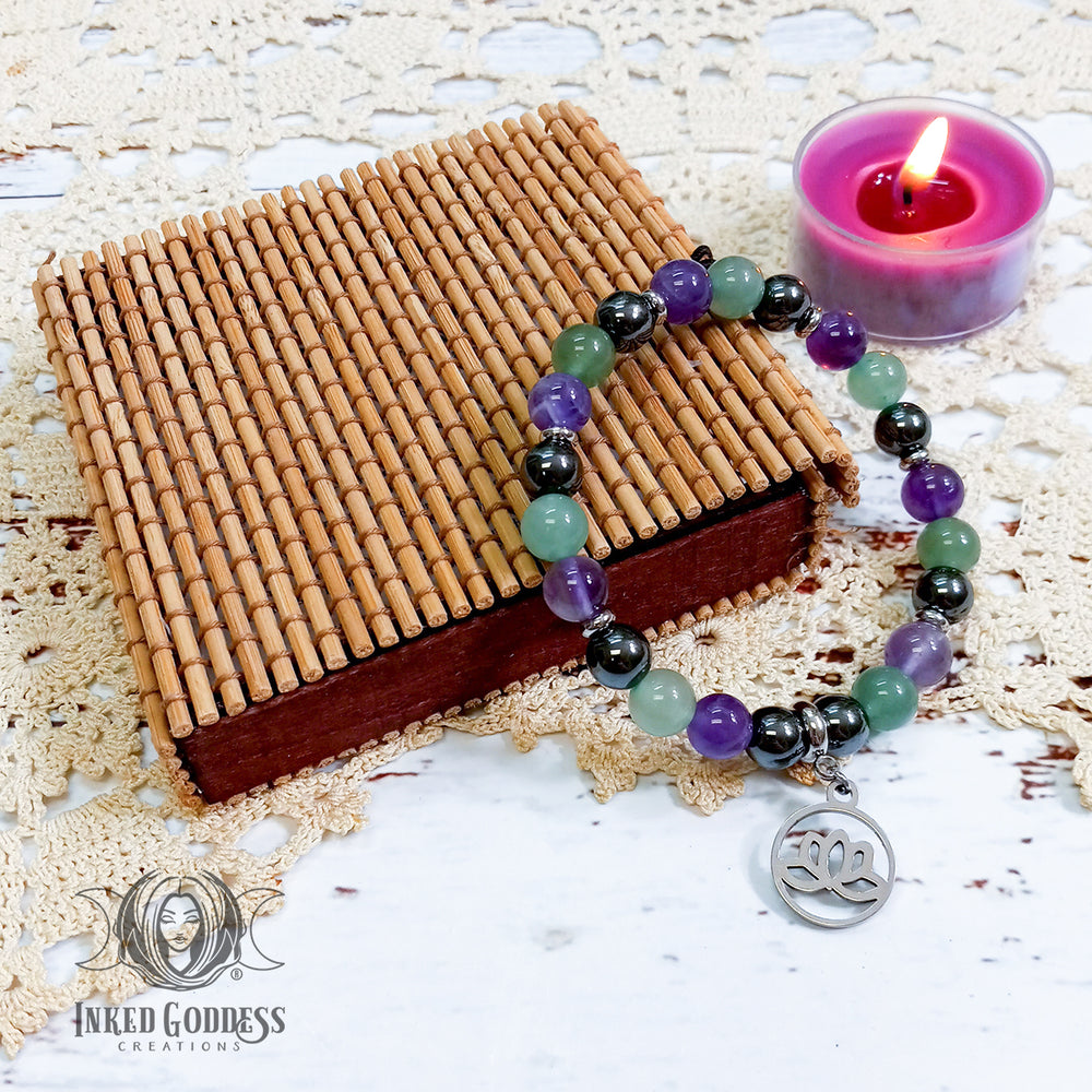 Lotus Meditation Gemstone Bracelet for Renewal- Inked Goddess Creations