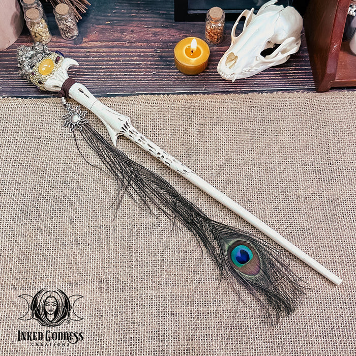 Pyrite and Peacock Feather Wand