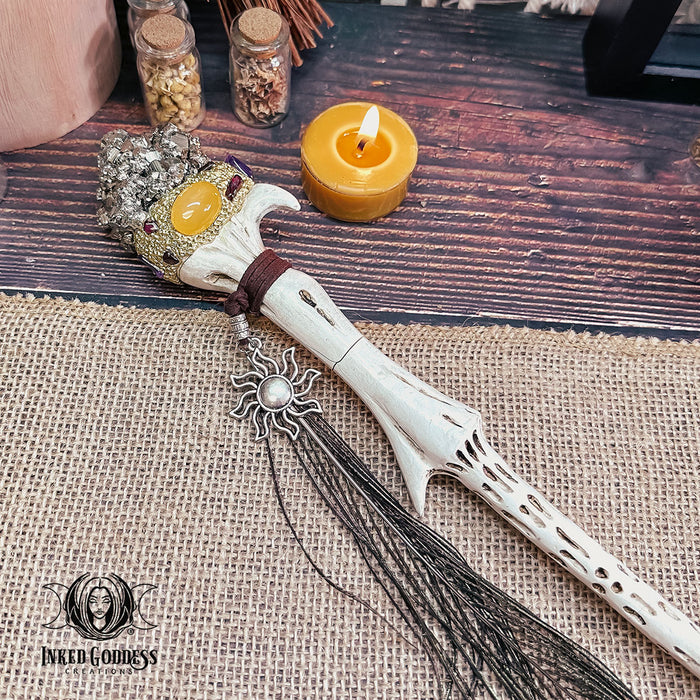 Pyrite and Peacock Feather Wand