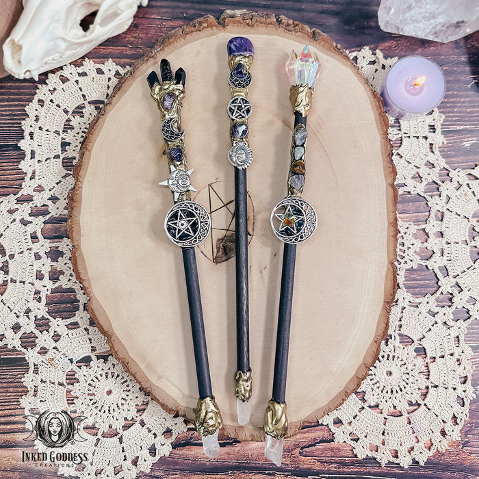 Magickal Gemstone and Wood Wand- Inked Goddess Creations