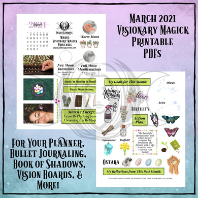 March 2021 Visionary Magick PDF Printable for Bullet Journaling- Inked Goddess Creations