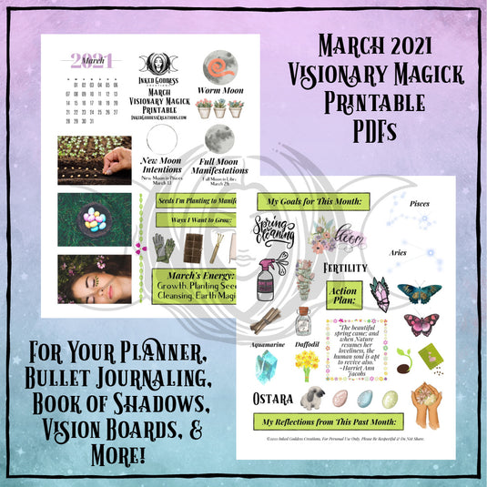 March 2021 Visionary Magick PDF Printable for Bullet Journaling- Inked Goddess Creations