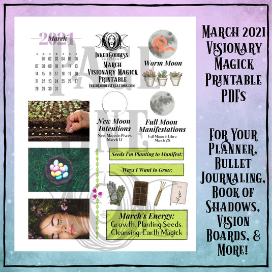 March 2021 Visionary Magick PDF Printable for Bullet Journaling- Inked Goddess Creations