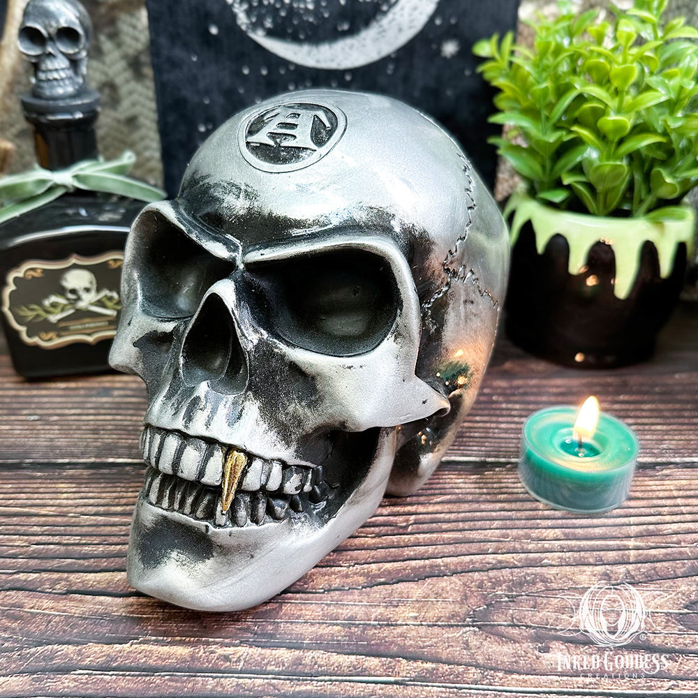 Metalized Alchemist Skull for Your Magickal Altar- Inked Goddess Creations