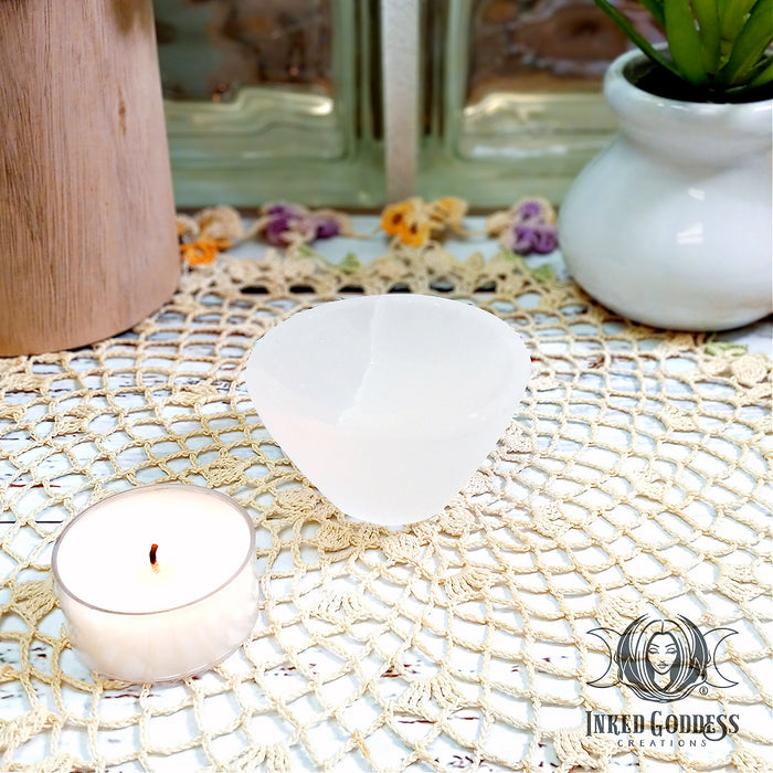 Mini Selenite Offering Bowl for Full Moon Charging- Inked Goddess Creations