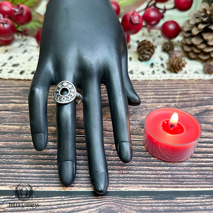 Moon Phase Sterling Silver Ring for Lunar Magick- Inked Goddess Creations