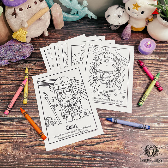 Norse Gods and Goddesses Coloring Card Set for Wee Witches- Inked Goddess Creations