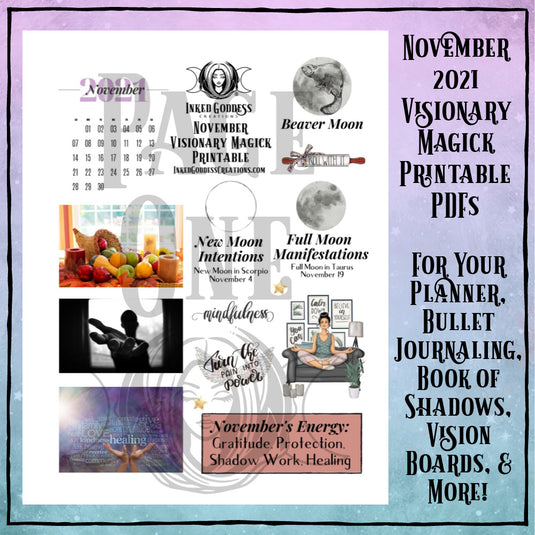 November 2021 Visionary Magick PDF Printable- Inked Spirit- Inked Goddess Creations