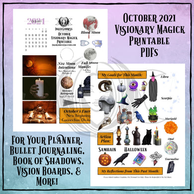 October 2021 Visionary Magick PDF Printable for Bullet Journaling- Inked Goddess Creations