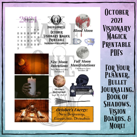 October 2021 Visionary Magick PDF Printable for Bullet Journaling- Inked Goddess Creations