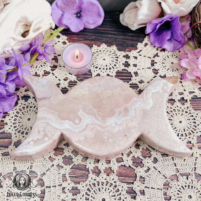 Pink Amethyst Triple Moon for Divine Feminine Energy- Inked Goddess Creations