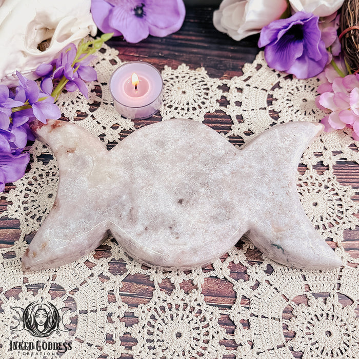 Pink Amethyst Triple Moon for Divine Feminine Energy- Inked Goddess Creations