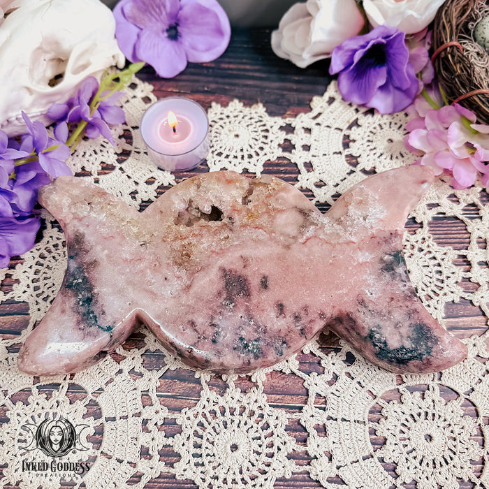 Pink Amethyst Triple Moon for Divine Feminine Energy- Inked Goddess Creations