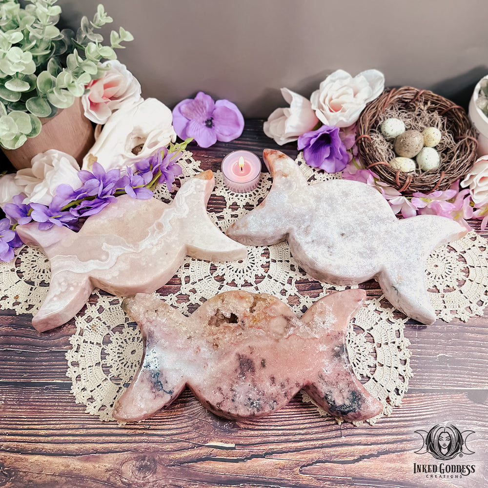 Pink Amethyst Triple Moon for Divine Feminine Energy- Inked Goddess Creations
