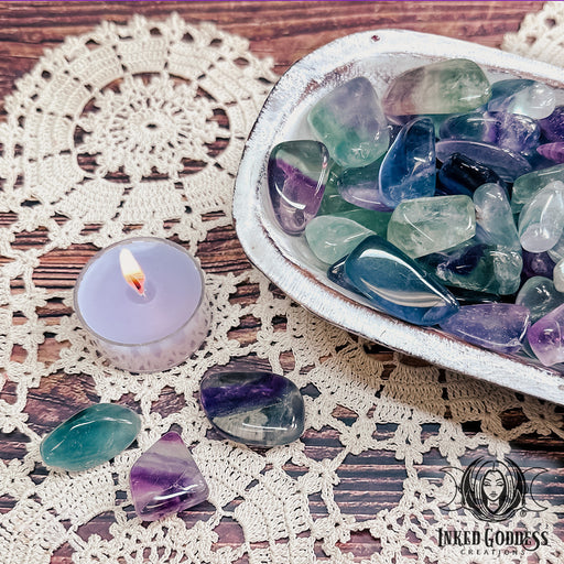 Rainbow Fluorite Tumbled Gemstone for Focus & Balance- Inked Goddess Creations