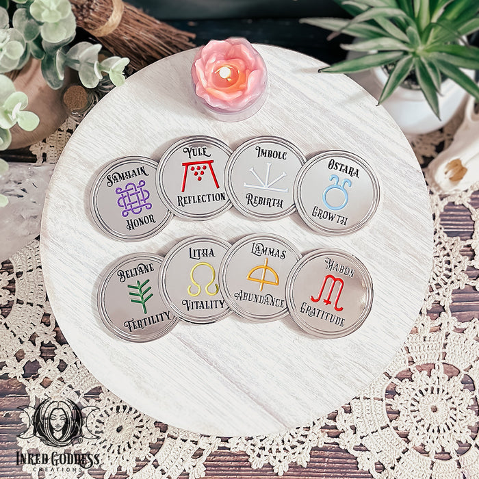Sabbat Coin Set of 8 for Wheel of the Year Magick- Inked Goddess Creations