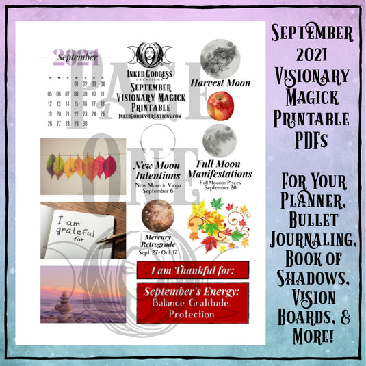 September 2021 Visionary Magick PDF Printable for Bullet Journaling- Inked Goddess Creations