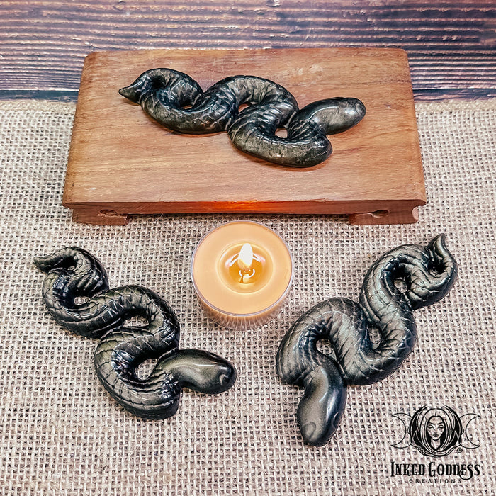 Sheen Obsidian Gemstone Carved Snake for Transformation