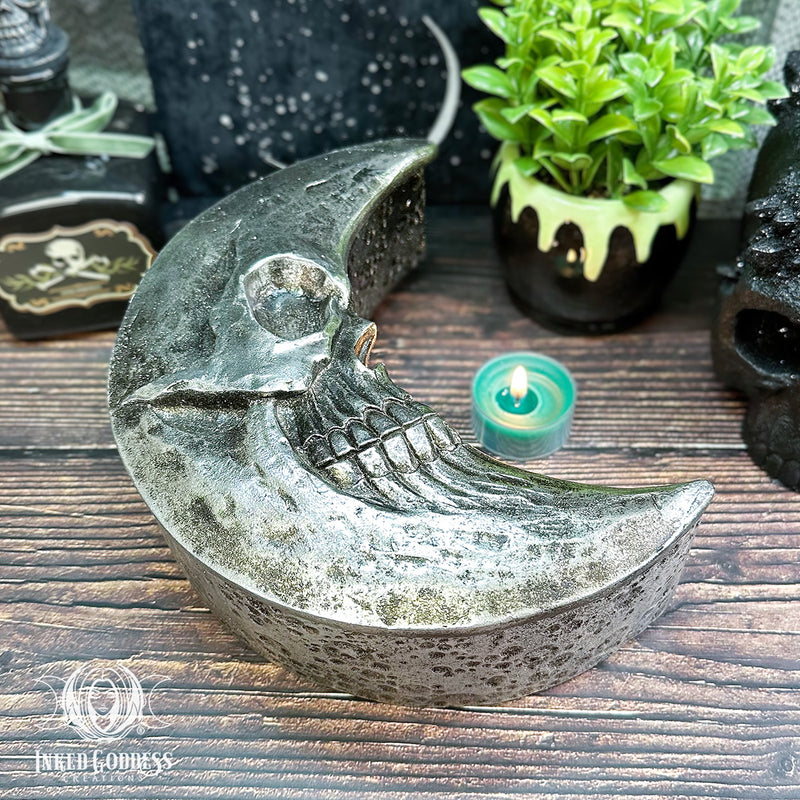 Load image into Gallery viewer, Silver Skull Moon Trinket &amp; Jewelry Box for Lunar Magick
