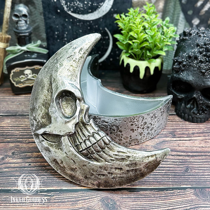 Load image into Gallery viewer, Silver Skull Moon Trinket &amp; Jewelry Box for Lunar Magick
