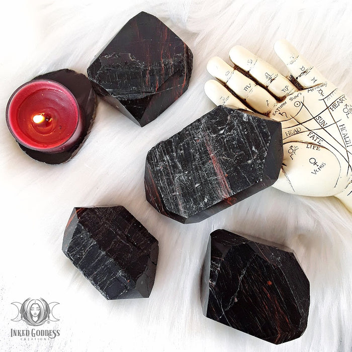 Black Tourmaline & Hematite Double Terminated Raw Wand for Grounding- Inked Goddess Creations