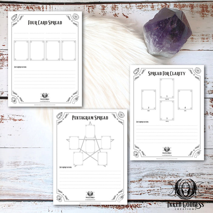 Blank Tarot/Oracle Card Spread Pages- Set of 9- PDF Download- Inked Goddess Creations