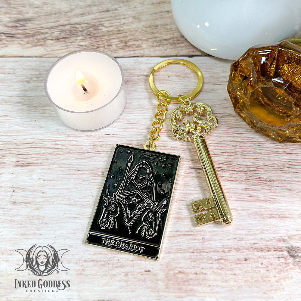 Chariot Tarot Card Metal Keychain for Opening Doorways- Inked Goddess Creations