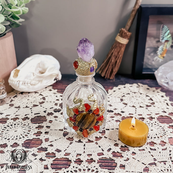 Tiger's Eye and Amethyst Glass Potion Bottle- Inked Goddess Creations
