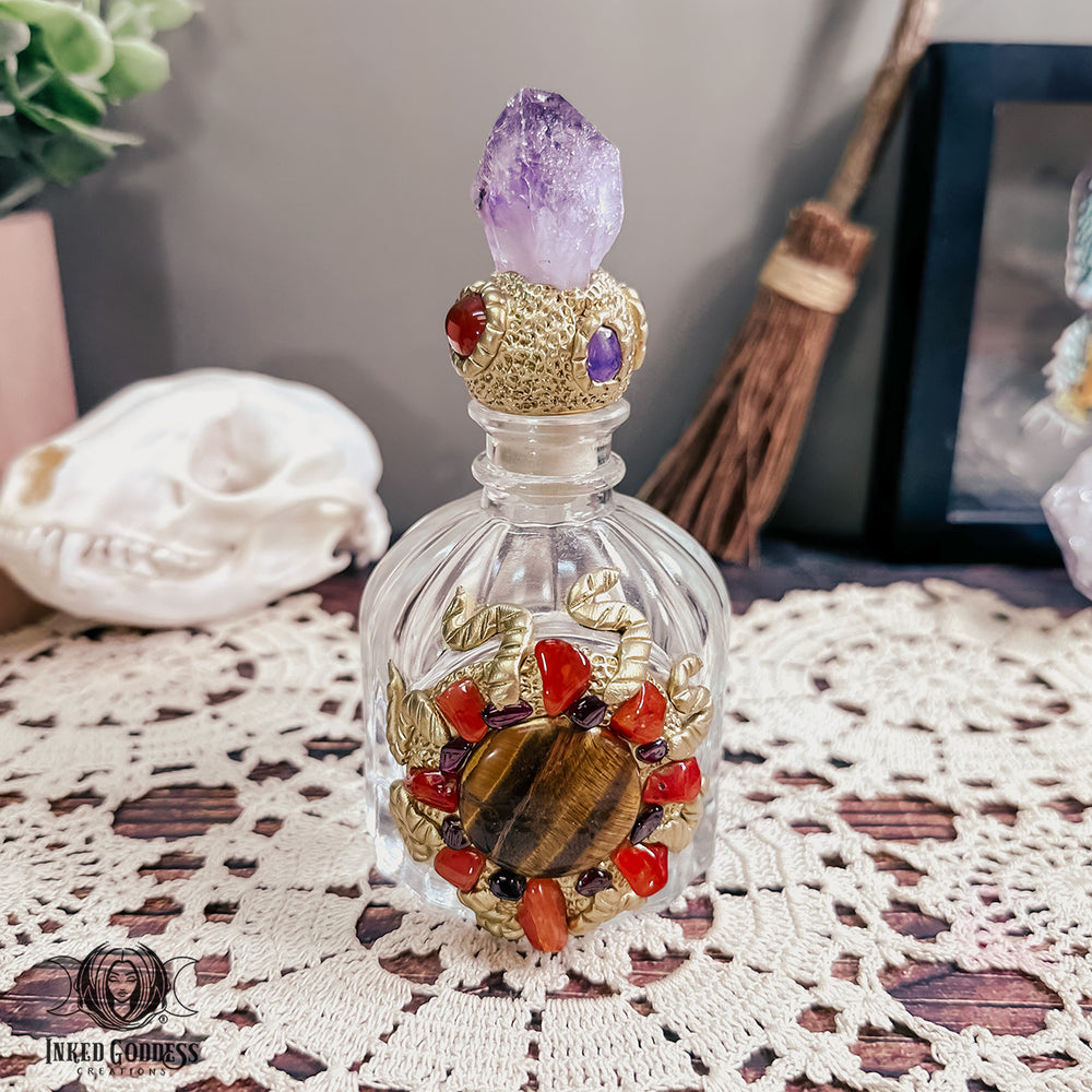 Tiger's Eye and Amethyst Glass Potion Bottle- Inked Goddess Creations