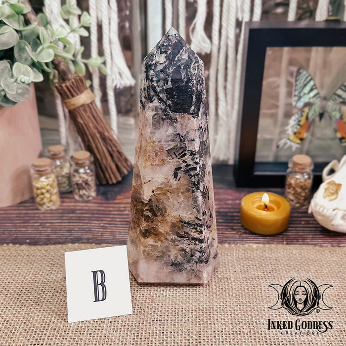 Tourmalinated Quartz with Inclusions Gemstone Tower for Balance