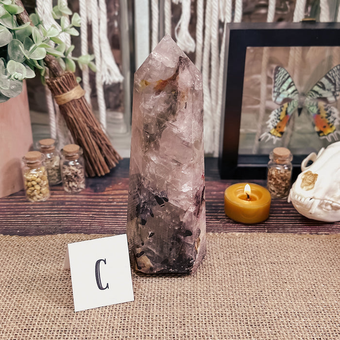 Tourmalinated Quartz with Inclusions Gemstone Tower for Balance