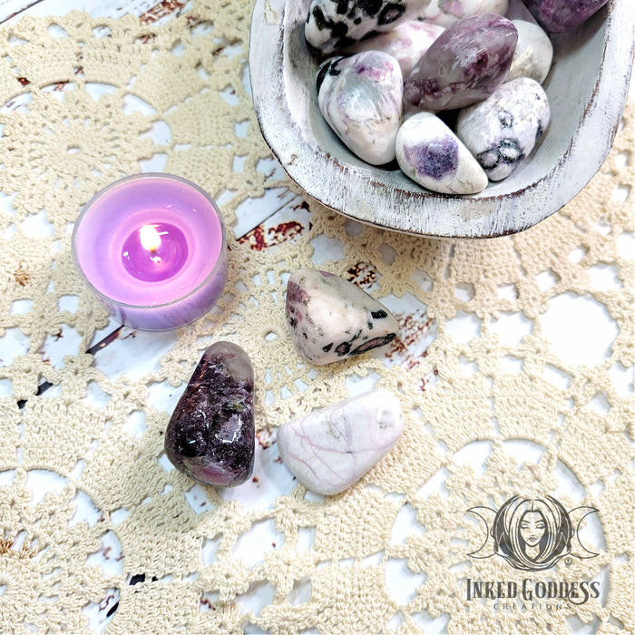 Tourmaline, Kunzite, & Lepidolite Combination Tumbled Gemstone- Inked Goddess Creations