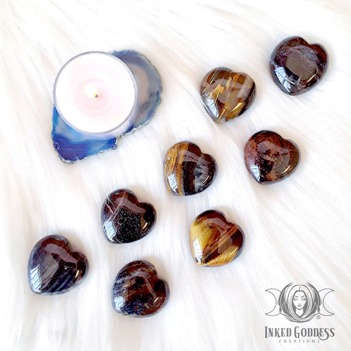 Blue Tiger's Eye Gemstone Heart for Easy Protection- Inked Goddess Creations