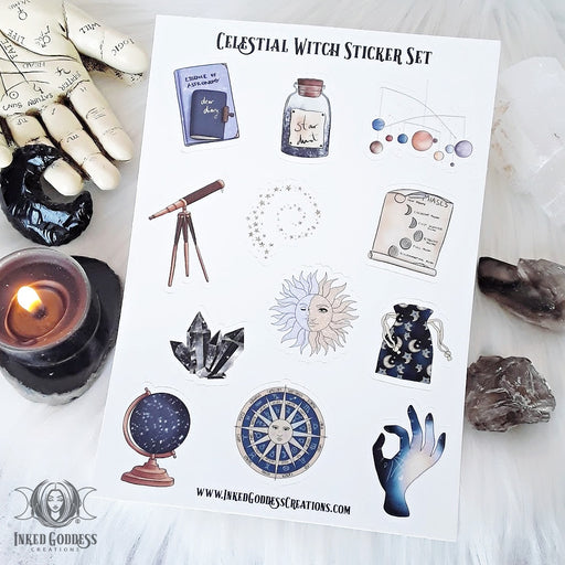 Celestial Witch Sticker Set for Cosmic Magick- Inked Goddess Creations