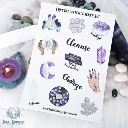 Crystal Witch Sticker Set for Crystal Magick- Inked Goddess Creations