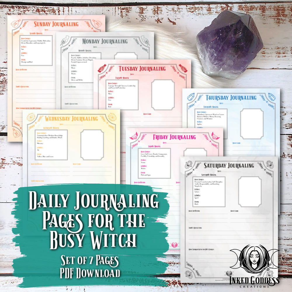 Daily Journaling Pages Set for the Busy Witch- PDF Download- Inked Goddess Creations