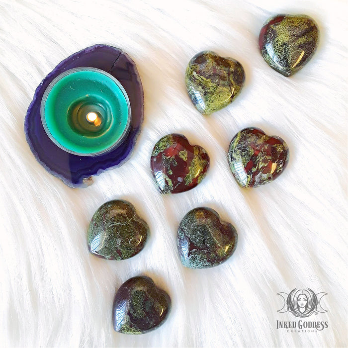 Dragon's Blood Jasper Gemstone Heart for Quick Courage- Inked Goddess Creations