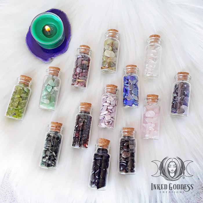 Gemstone Chip Jars for Your Witchy Craft Needs- Inked Goddess Creations