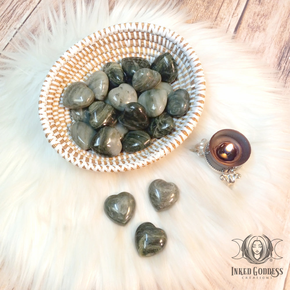 Green Hair Jasper Gemstone Heart for Emotional Balance- Inked Goddess Creations