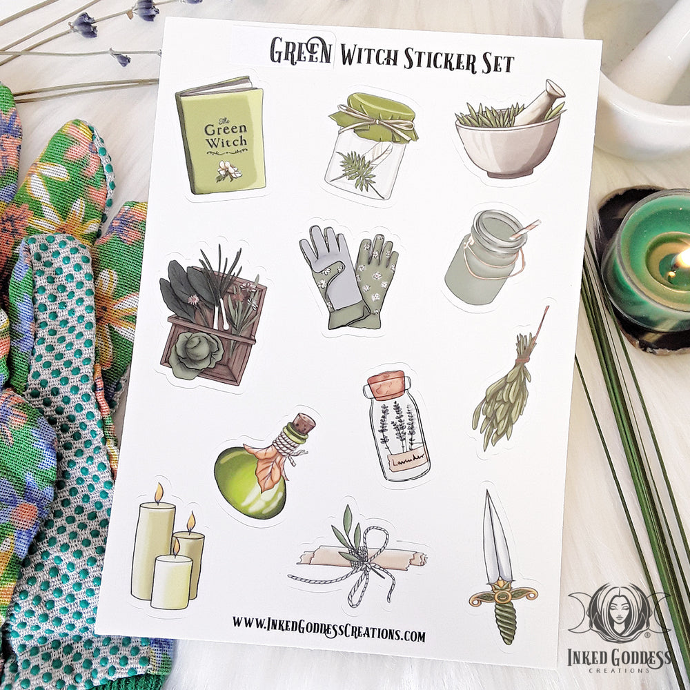 Green Witch Sticker Set for Plant Magick- Inked Goddess Creations