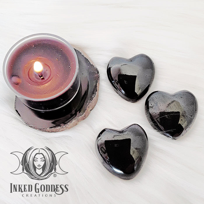 Hematite Gemstone Heart for Grounding & Protection- Inked Goddess Creations