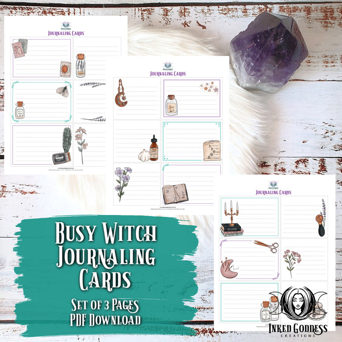 Busy Witch Journaling Cards Set- PDF Download- Inked Goddess Creations