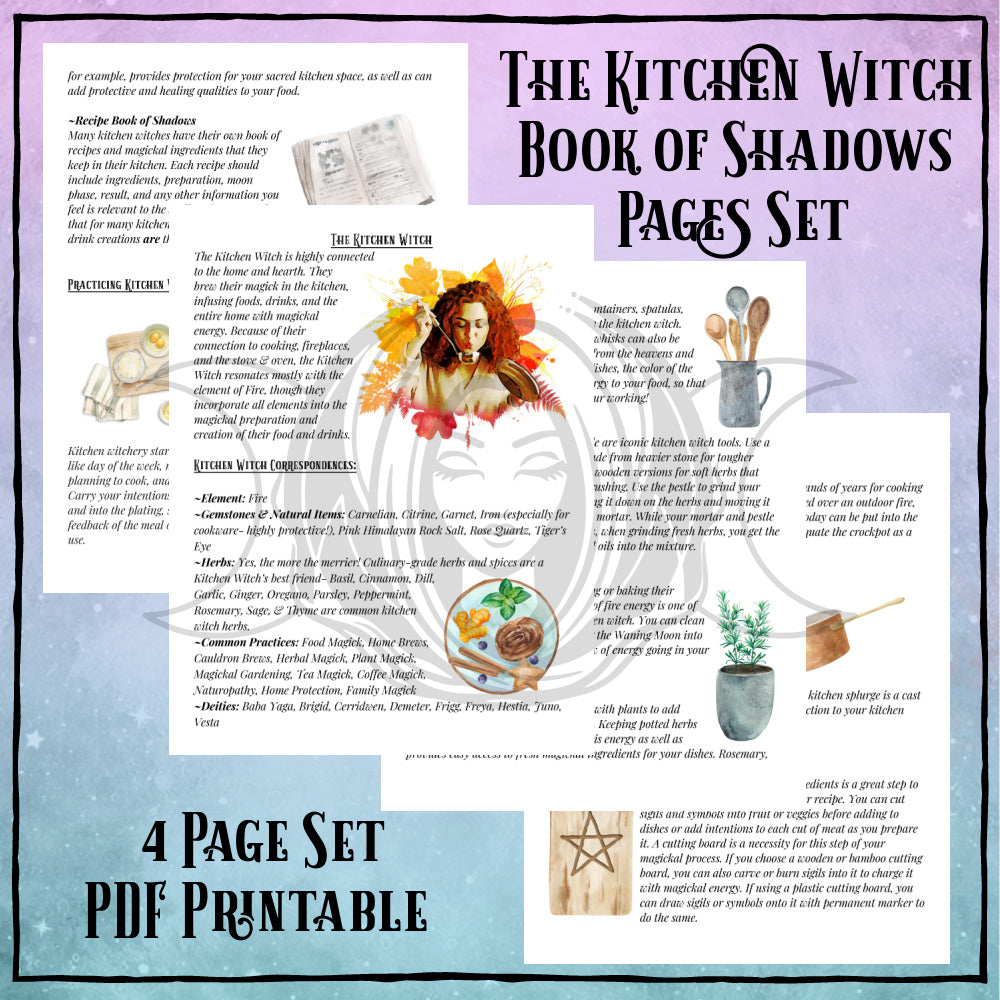 Kitchen Witch Book of Shadows Pages Set- PDF Printables- Inked Goddess Creations