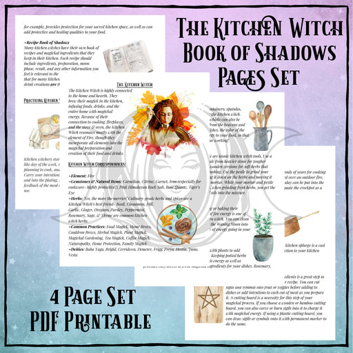 Kitchen Witch Book of Shadows Pages Set- PDF Printables- Inked Goddess Creations