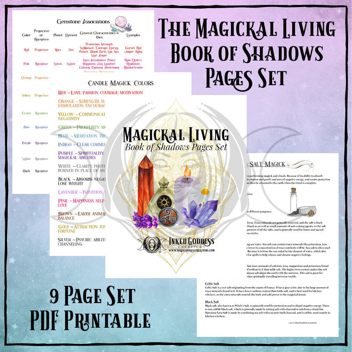 Magickal Living Book of Shadows Pages Set- PDF Printables- Inked Goddess Creations