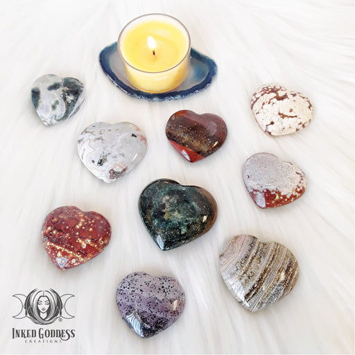 Ocean Jasper Gemstone Heart for Balanced Emotions- Inked Goddess Creations