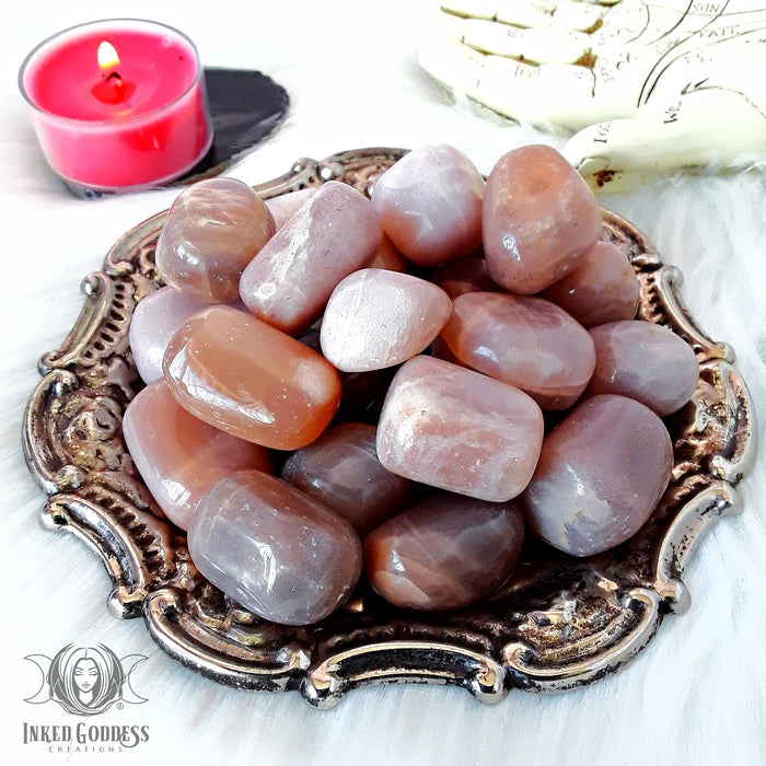 Peach Moonstone Tumbled Gemstone for Deep Inner Connections- Inked Goddess Creations