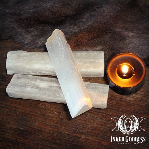 Raw Selenite Mini Wand for Meditation, Spirituality, and Aura Cleansing- Inked Goddess Creations