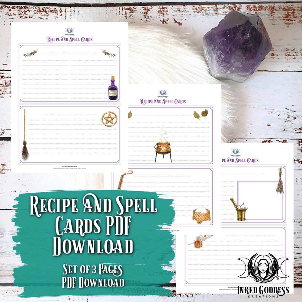 Recipe and Spell Cards Printable Set- PDF Download- Inked Goddess Creations