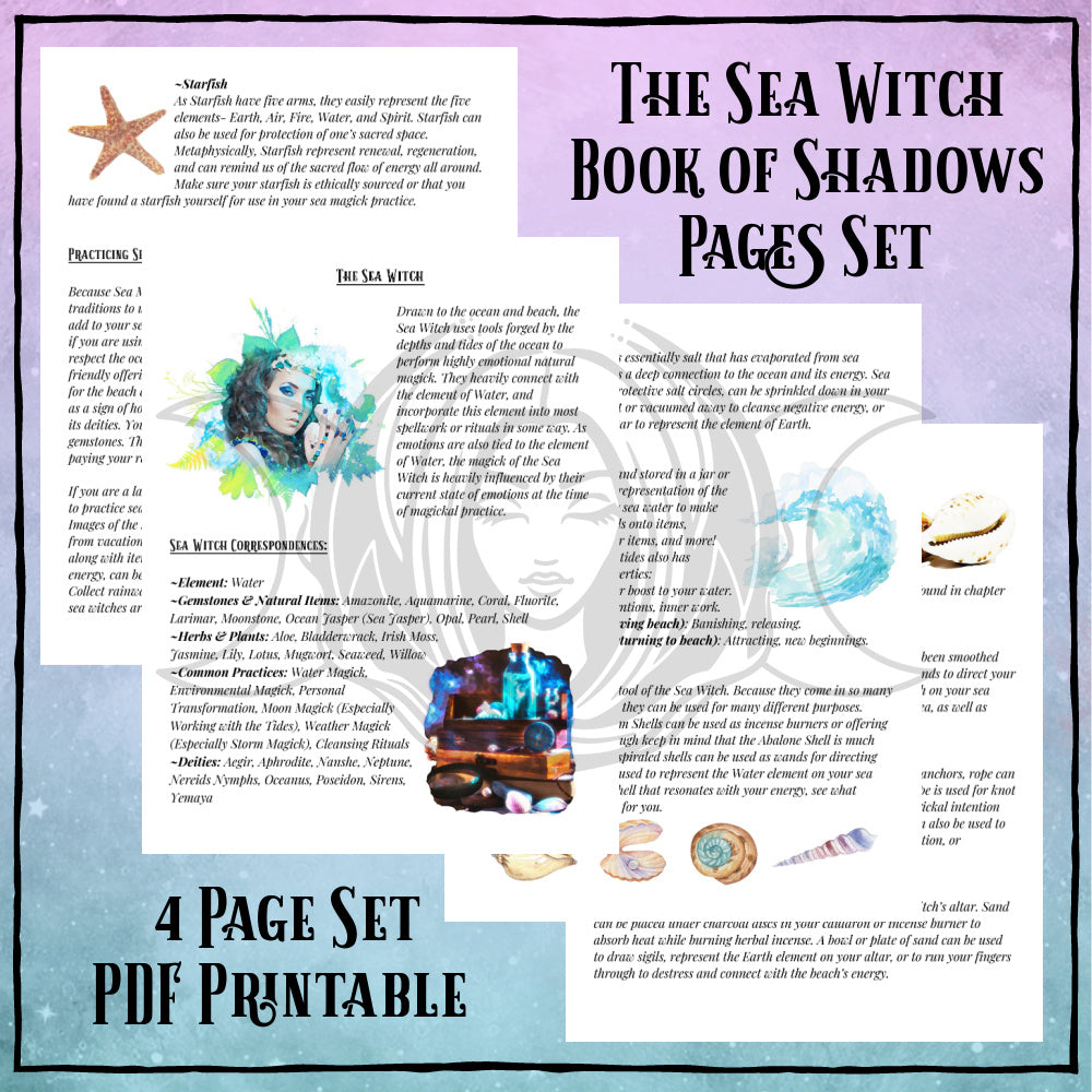 Sea Witch Book of Shadows Pages Set- PDF Printables- Inked Goddess Creations